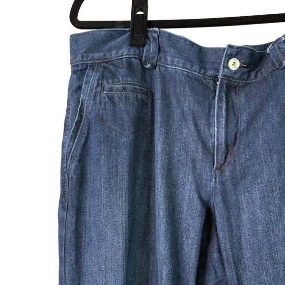 Loft Women's Modern Flare Dark Wash Envelope Pockets Cuffed Jeans Size 14 - Picture 4 of 14